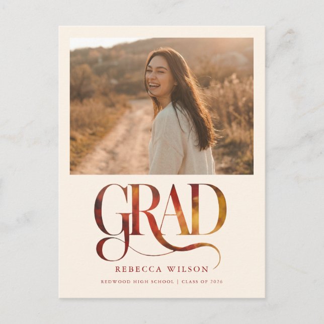 Postal Retro Script Grad Photo Graduation Invitation (Anverso)