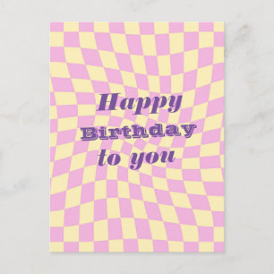 Postal Retro Setentis Warped Checks Feliz cumpleaños