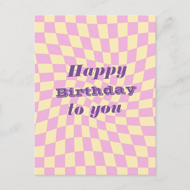 Postal Retro Setentis Warped Checks Feliz cumpleaños (Anverso)