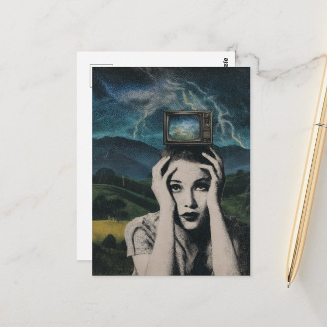 Postal Retro Shocking Television Woman surreal (Anverso/Reverso In Situ)