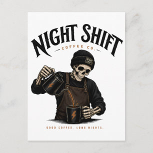Postal Retro Skeleton Barista Noche de Turno Coffee Co