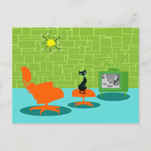 Postal Retro Space Age Kitty Postcard
