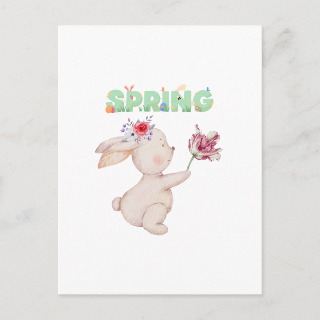 Postal Retro Spring Bunny with Tulip Graphic Tee (Anverso)