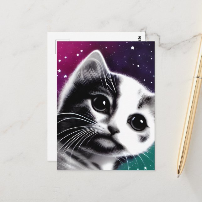 Postal Retro Starry Sky Kitten (Anverso/Reverso In Situ)