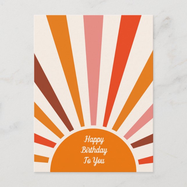 Postal Retro Sun Rays Burst Sunset Naranja Cumpleaños (Anverso)
