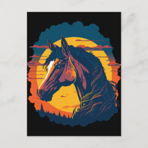 Postal Retro Sunset Y Cabeza De Caballo