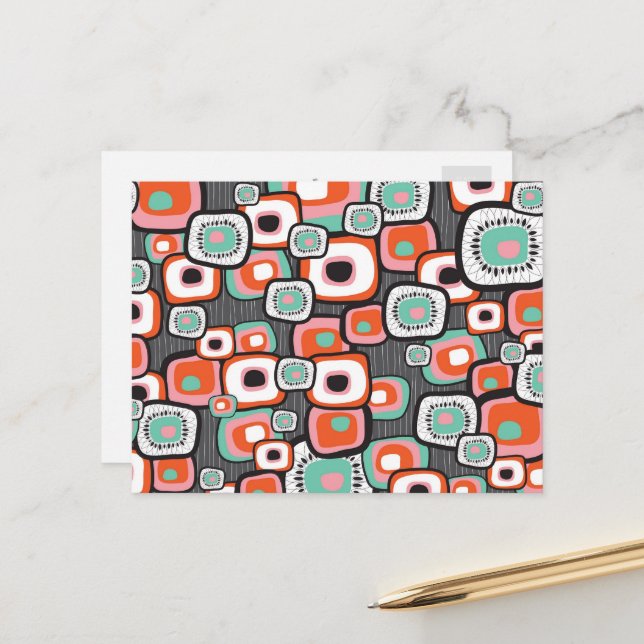 Postal Retro Sushi Flower Squares Colorful Thank You (Anverso/Reverso In Situ)