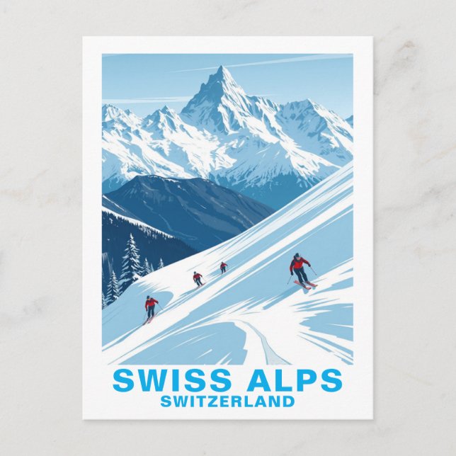 Postal Retro Swiss Alps Skiing, Switzerland Travel (Anverso)