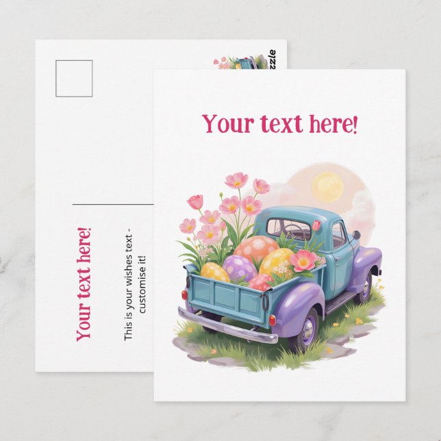 Postal Retro Teal & Purple Truck with Easter Eggs (Anverso / Reverso)