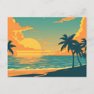 Postal Retro Tropical Beach Sunset