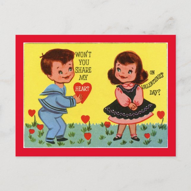 Postal Retro Valentine Boy Y Chica (Anverso)