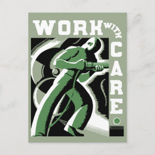 Postal Retro vectorial art deco trabajo con cuidado