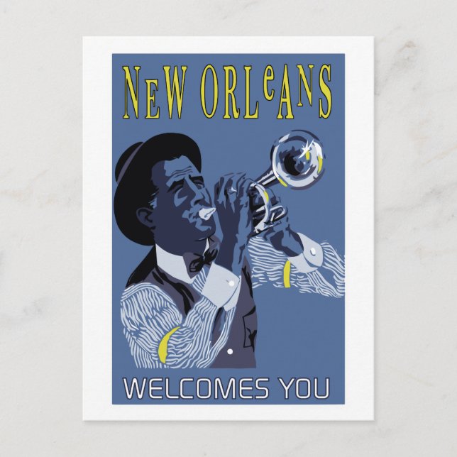Postal Retro vectorial Art New Orleans jazz trumpet (Anverso)