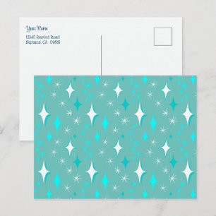 Postal Retro Verde Acuático y Estrellas Blancas Editable