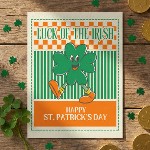Postal Retro Verde Naranja Shamrock Andante Día de San Pa