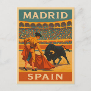 Postal Retro Viajes Vintage Madrid España Pelea de toros
