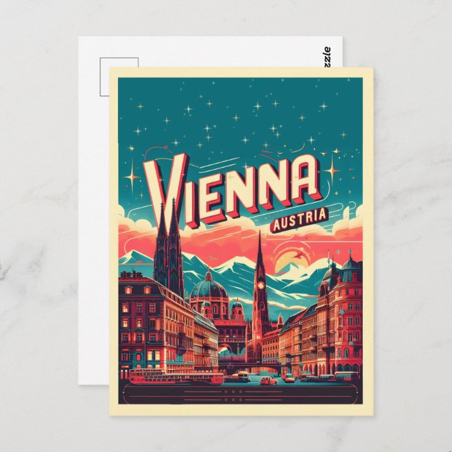 Postal Retro Viena ciudad Austria regalo de skyline (Anverso / Reverso)