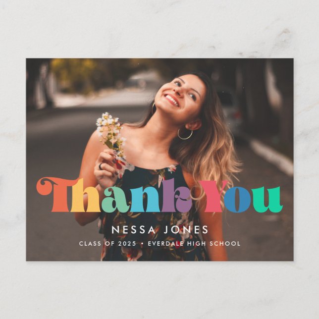 Postal Retro vintage 70s graduación Gracias foto (Anverso)
