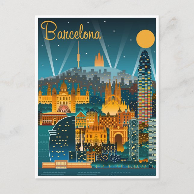 Postal retro vintage Barcelona España Viajes arte (Anverso)