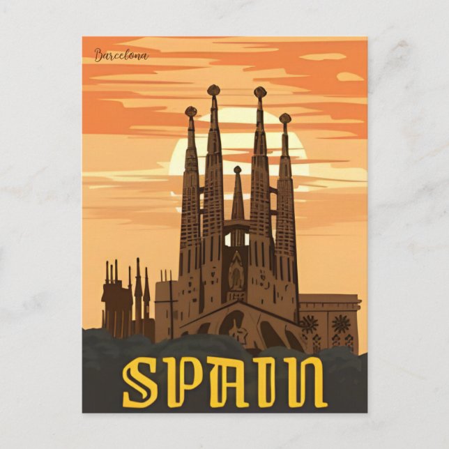 Postal retro vintage Barcelona España Viajes arte (Anverso)