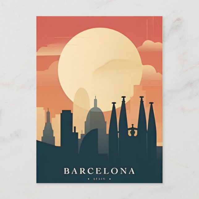 Postal retro vintage Barcelona España Viajes arte (Anverso)