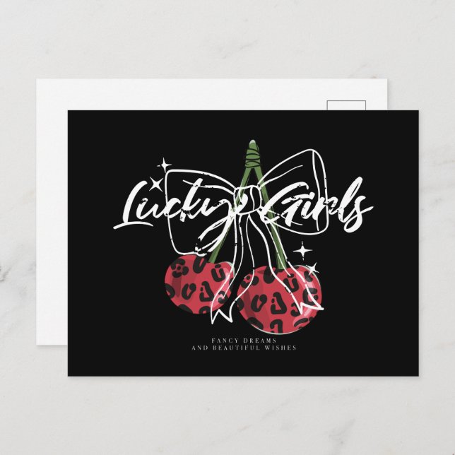 Postal Retro Vintage Cherry Quote Typography  (Anverso / Reverso)