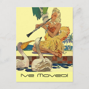 Postal retro vintage Lady Pool Side Swans Tropic