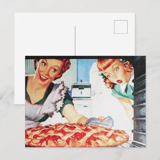 Postal retro vintage Madre cocina infantil (Anverso / Reverso)