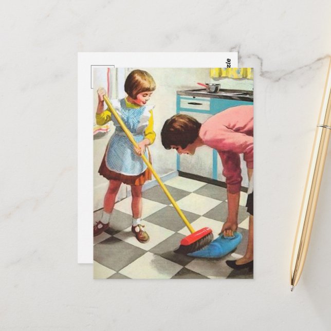 Postal retro vintage Mom Daughter (Anverso/Reverso In Situ)