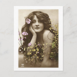 Postal Retro Vintage Mujeres Victorianas Flower Girl