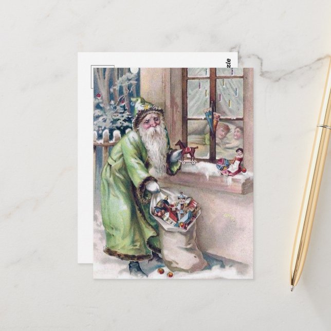 postal retro vintage navideña Santa Holiday (Anverso/Reverso In Situ)