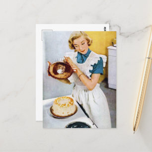 Postal retro vintage pastelería dama