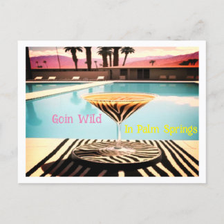 Postal Retro Vintage Tema de cebra Poolside Palm Springs