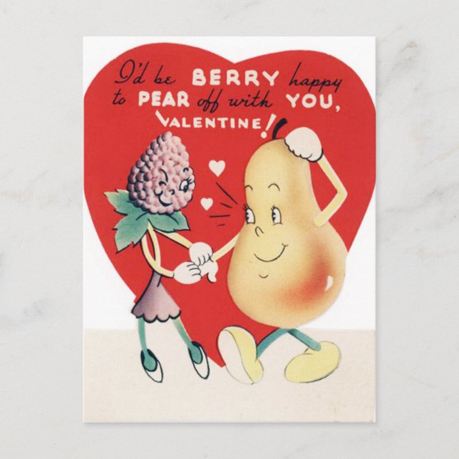 postal retro vintage Valentine Berry y Pear (Anverso)