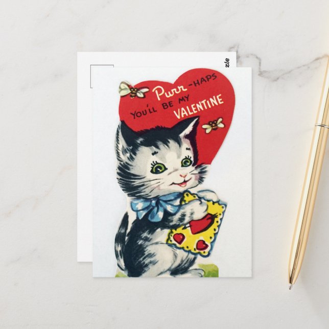 Postal retro vintage Valentine cat (Anverso/Reverso In Situ)