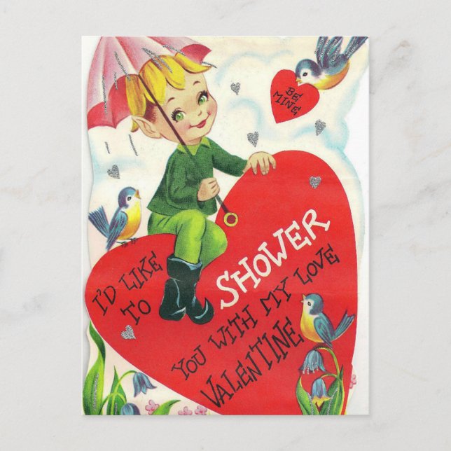 Postal retro vintage Valentine Holiday Shower (Anverso)