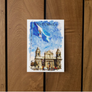 Postal Retro Vintage Viajes Guatemala Acuarela