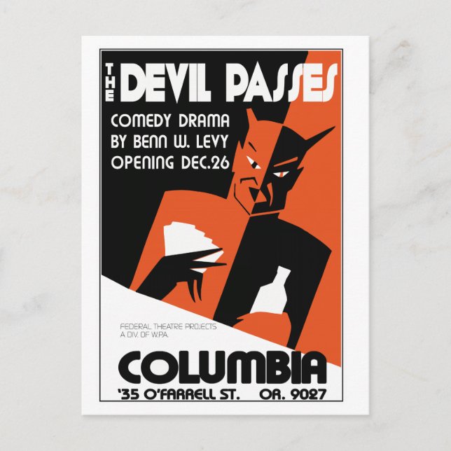 Postal Retro vintage WPA Teatro Devil (Anverso)