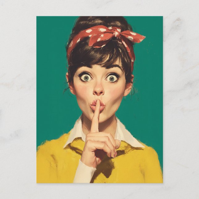 Postal Retro Woman Making a Shush (Anverso)
