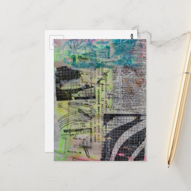 Postal Retro Woodworking Abstract mixed media collage  (Anverso/Reverso In Situ)