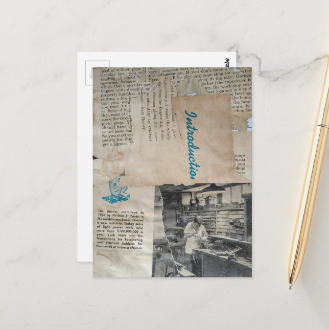 Postal Retro Woodworking Intro Mixed Media Collage  (Anverso/Reverso In Situ)