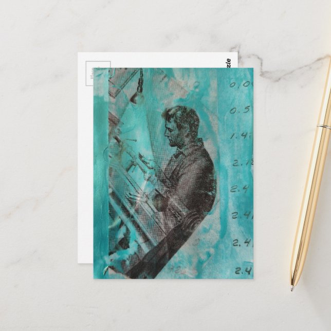 Postal Retro Woodworking Man on a Blue Background (Anverso/Reverso In Situ)