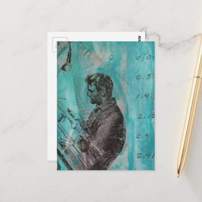 Postal Retro Woodworking Man on a Blue Background (Anverso/Reverso In Situ)