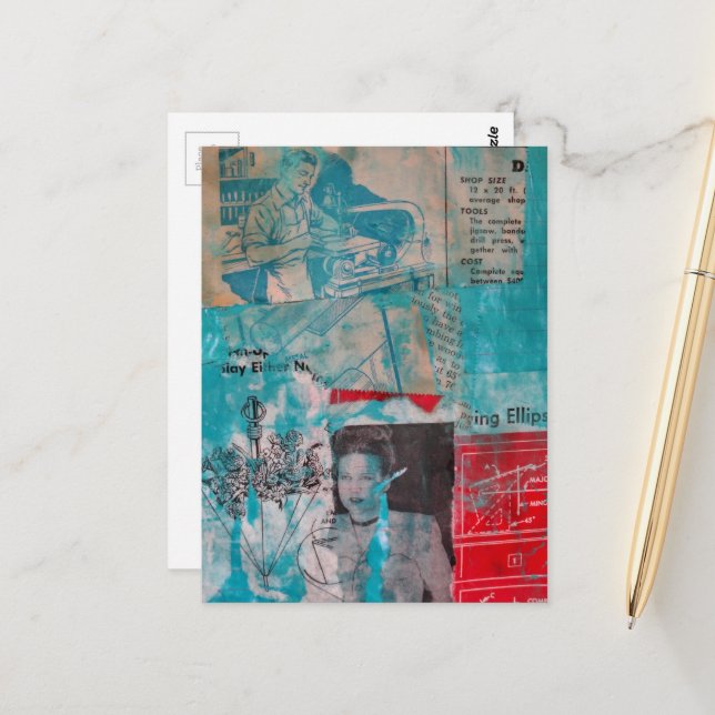Postal Retro Woodworking Woman and Man Collage  (Anverso/Reverso In Situ)