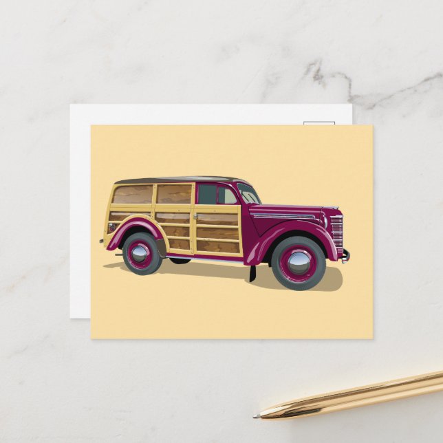 Postal Retro woody wagon delivery truck  (Anverso/Reverso In Situ)