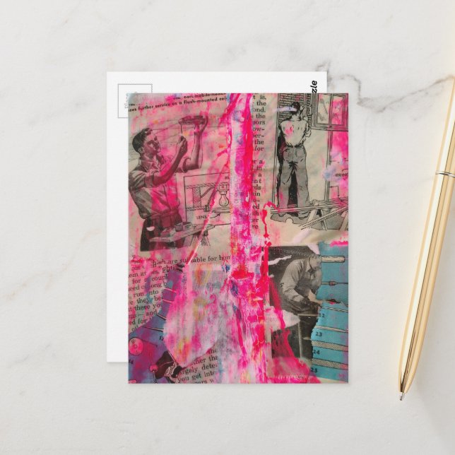 Postal Retro Working Men on a Pink Background (Anverso/Reverso In Situ)
