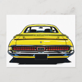 Postal Retro Yellow Muscle Car Rear Pop Art Illustration