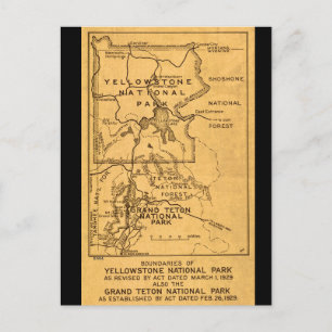 Postal Retro Yellowstone - Mapa de Grand Teton