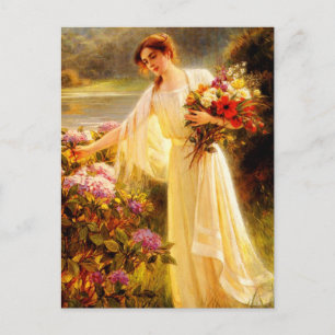 Postal Reuniendo flores