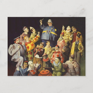 Postal REUNIÓN DE CLOWNS Office Humor Circus Act 3 anillo